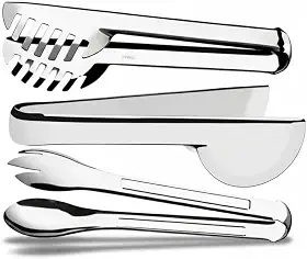 Conjunto de Pegadores em Aço Inox, 20cm, 3 Peças - Pegador para Macarrão, Massas, Salada, Frios e Multiuso, Utensílios de Cozinha Profissionais
