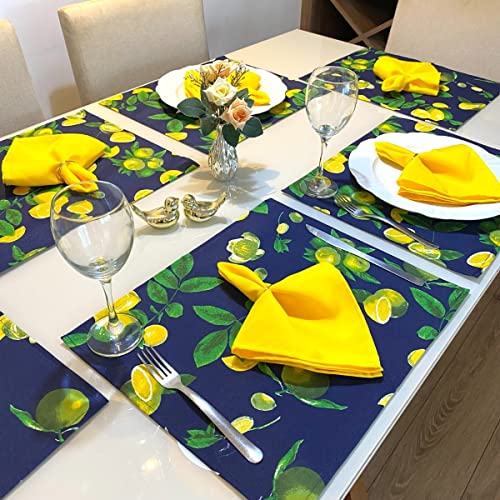 Jogo Americano Tecido 8 Un + 8 Guardanapos + 8 Porta Guardanapos (Limão c/Guard. Amarelo)