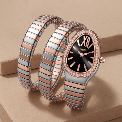 Image of Carlton London Women Charmer Analog Watch, Snake Design Bracelet, Stainless Steel Strap, Quartz Movement, 30M Water Resistant