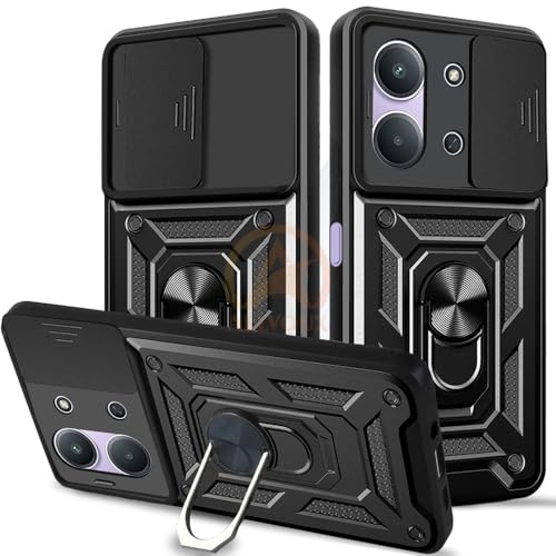 Image of Armor Bumper Back Cover Case for Redmi 15C 5G / Poco C85 5G Rotating Camera Cover, Ring Holder & Kickstand | Heavy Duty & 360 Degree Protection Redmi 15C 5G / Poco C85 5G Back Cover (Black)