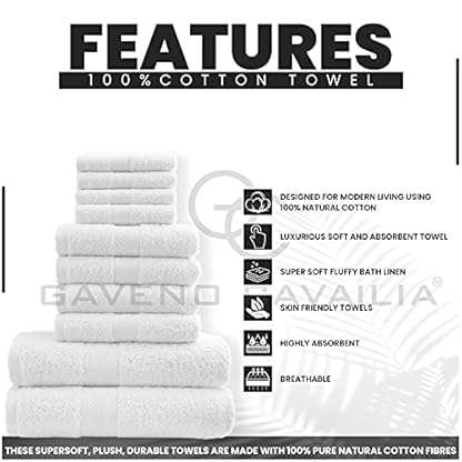 Lions Familien-Handtücher, 10-teiliges-Set, 100 % ägyptische Baumwolle, 4 x Gesicht, 4 x Hand, 2 x Badetuch, Premium Qualität, hoch wasserabsorbierendes Badzubehör, maschinenwaschbar, weiß, 544777 – Bild 3