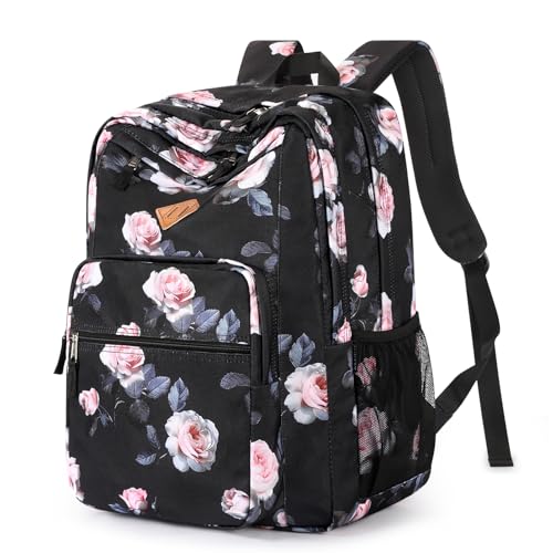 Image of ZORFIN 26L Backpack for College, and Travel: Water Resistant Bookbag - Rose Black