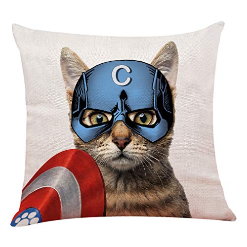 yuzi-n Captain Cat America Throw Pillow Covers, Cushion Cover for Sofa Couch Decor