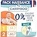 Carryboo – 114 Couches Ecologiques Nourrisson Taille 1&2 (2-6 kg) - Indicateur d'Humidité, Hypoallergéniques, Sans Parfum - Fabriquées en France - Pack Naissance 1 mois