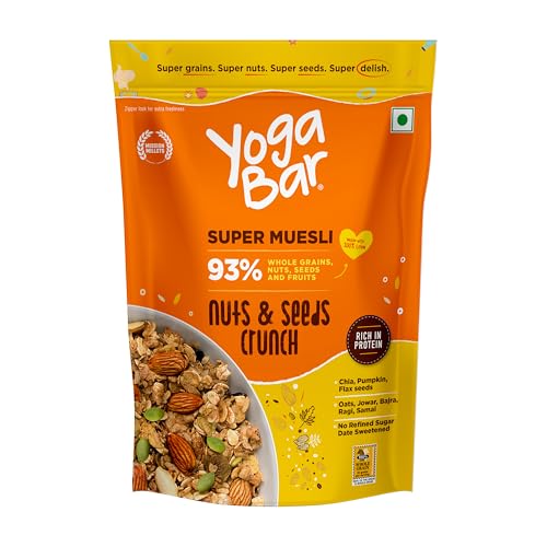 Image of Yogabar Muesli Nuts + Seeds Crunch 700g with Flax and Chia Seeds, Muesli Nuts Delight Whole Grain, High Protein, High Fibre, No Refined Sugar, Contains Antioxidants, 700g Pack of 2
