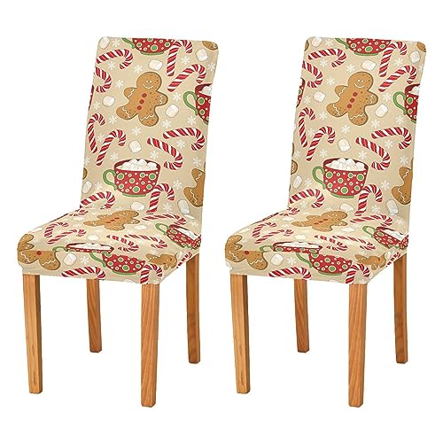 Kcldeci Christmas Spandex Chair Covers for Dining Room Set of 4, Holiday Gingerbread Stretch Chair Cover, Xmas Parsons Chair Slipcovers Seat Protector for Holiday Party