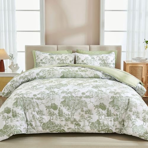 Image of DJY Full Size Comforter Sets, Sage Green 7 Pieces Bed in a Bag Full Botanical Comforters with Sheets Elegant Plants Print Soft Microfiber Reversible Complete Bedding Sets for All Season