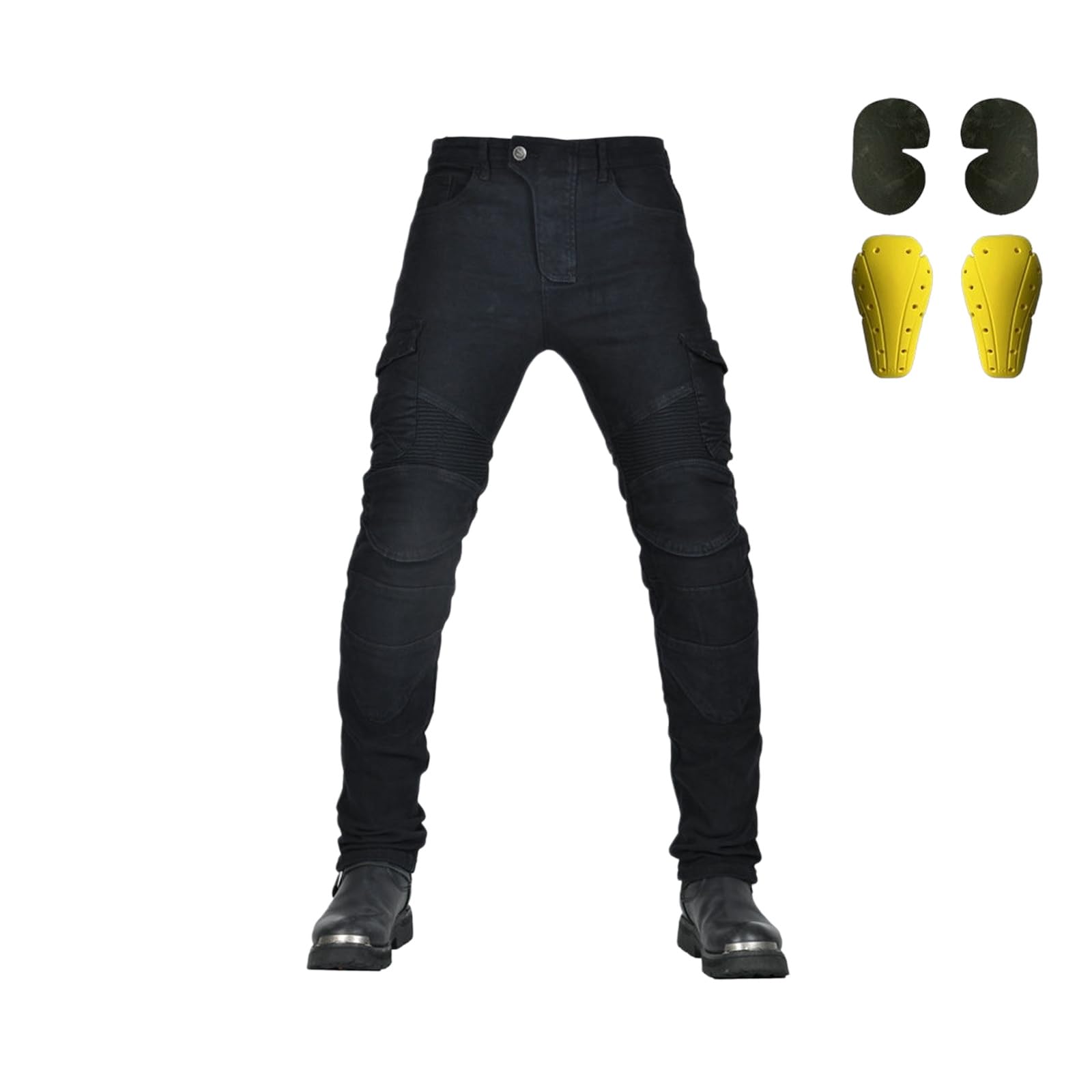 LZQpearl Herren Motorradhose, Männer Frauen Motorrad-Jeanshose Schutzhose mit 2 Paar abnehmbaren Schutzpolstern für Hüfte und Knie, Mit Protektoren Motorradjeans