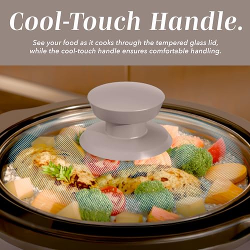 Image of COOK WITH COLOR 2QT Mini Electric Round Slow Cooker - Adjustable Settings, Removable Stoneware Pot, Tempered Glass Lid, Dishwasher Safe, Cool-Touch Side Handles, Greige