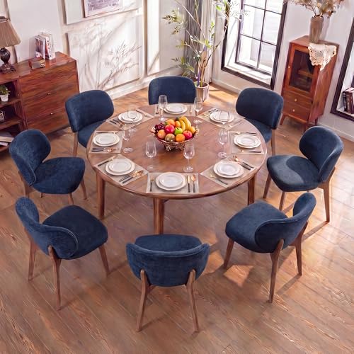 Image of YOUNIKE Dining Chairs Set of 8 Modern Kitchen Dining Room Chairs Navy Blue | Chenille Fabric Upholstered Armless Side Accent Chair with Back Wide Padded Seat Wooden Leg, Soft, Breathable, Comfortable