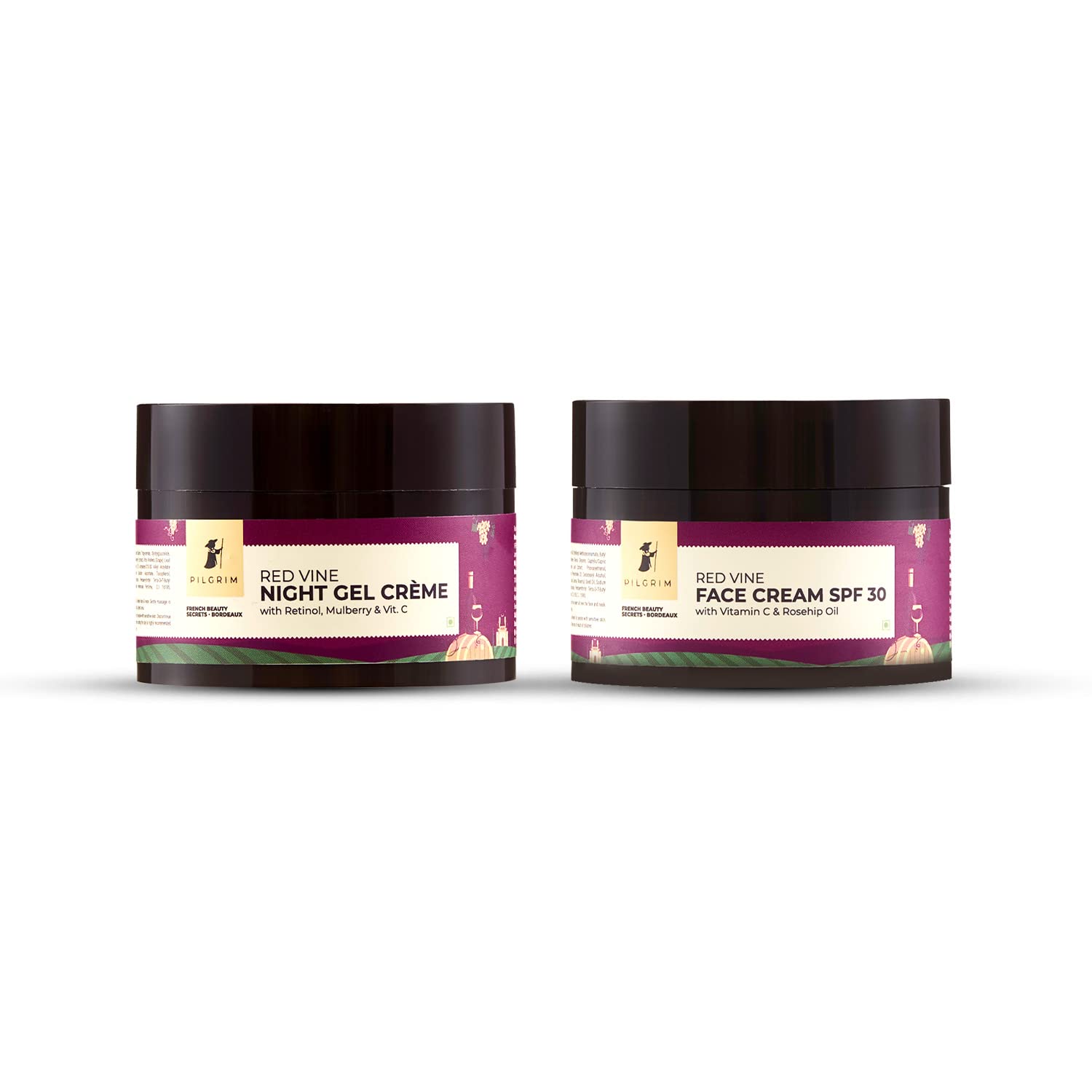 PILGRIM French Red vine AM Pm Face Moisturizing Kit with Face Cream 50g and Night Gel Creme 50g for Men & Women