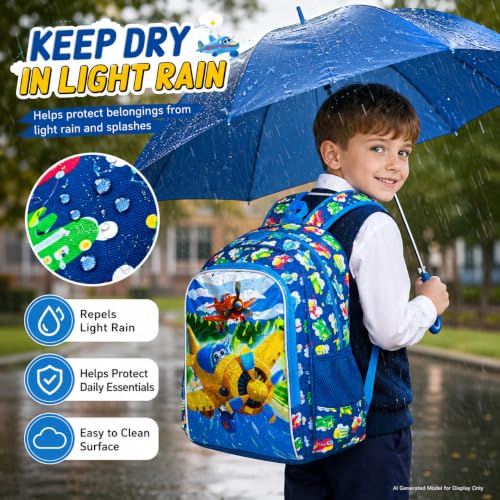Image of HPJGD 3PCS Boys Airplane Backpack, Water Resistant Kids Backpack Set with Lunch Box, Cute School Bag for Preschool Toddler
