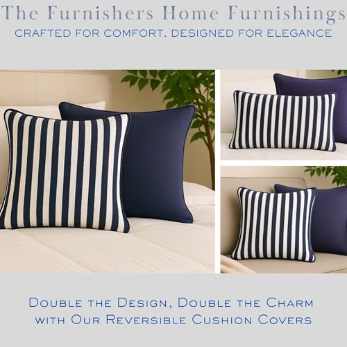 Image of Pack of 1 Reversible 20x20 Navy Stripe Cotton Woven Fashion Throw Pillow Covers Cases for Couch Sofa Home Decoration | 50 x 50 cm