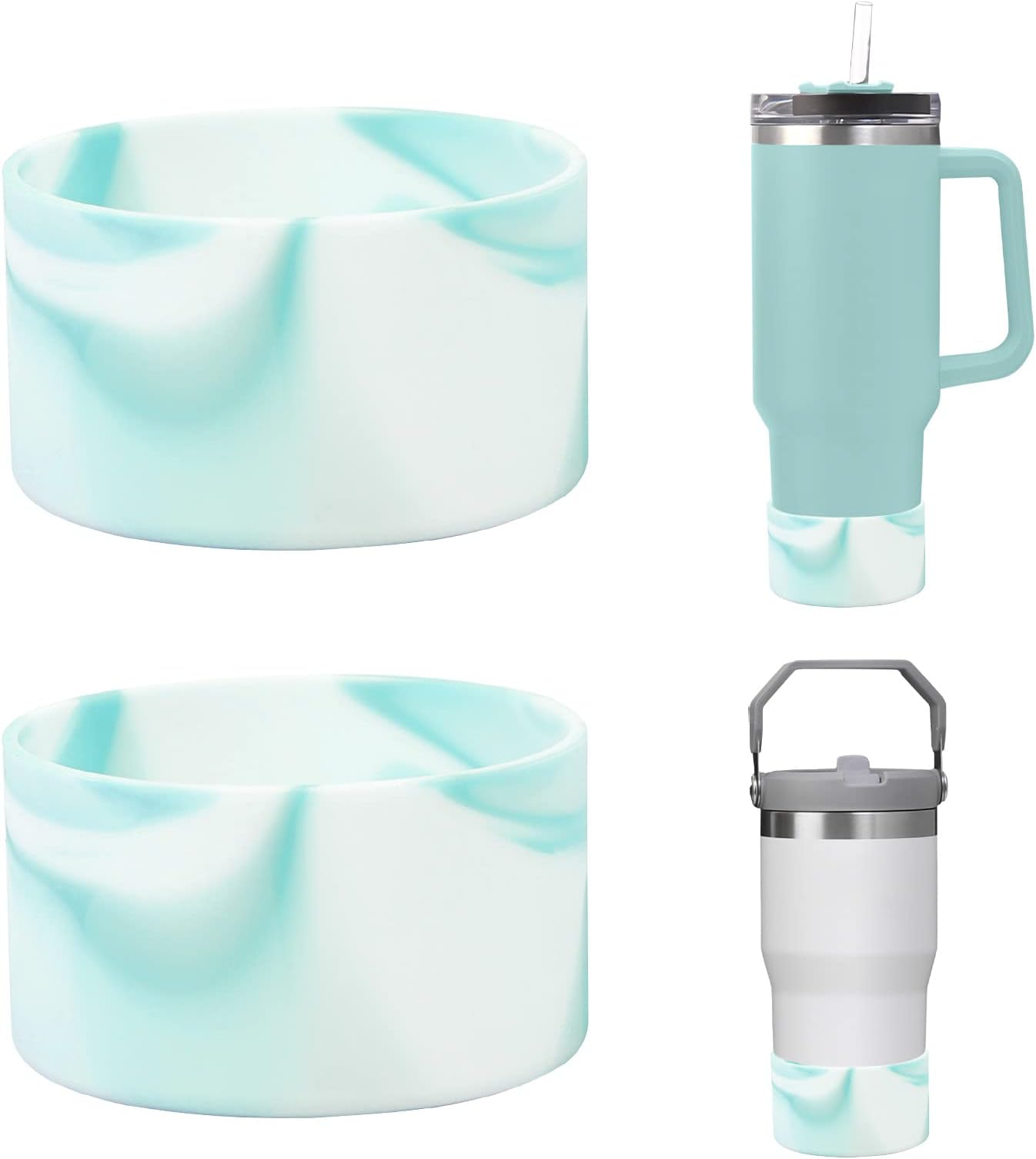 MLKSI 2Pcs Silicone Boot for Stanley Cup Accessories, Protector Silicone Water Bottle Bottom Sleeve for Stanley 40 oz 30 oz Tumbler Simple Modern Tumbler with Handle, Sky Blue and White