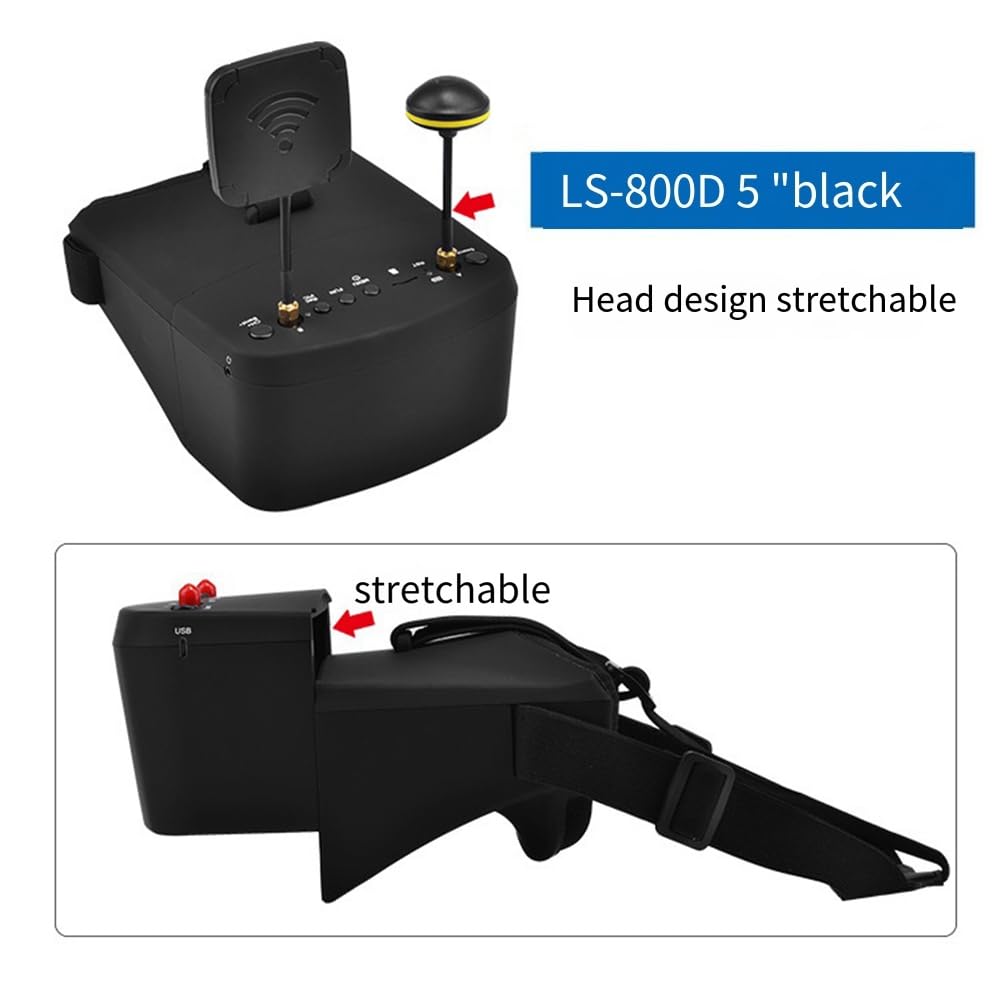 Occhiali FPV -800D 5.8G 40CH 5 Pollici 854X480 DVR Registrazione/Archiviazione Dual Antenne 2000mAh per Drone da Corsa RC Spina UE