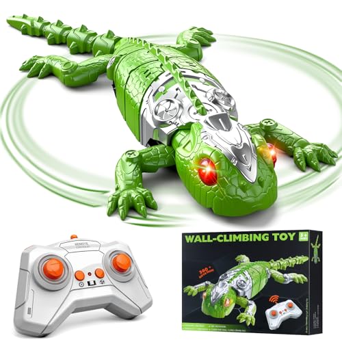 QASUN Toys for 3-10 Year Old Boy Girl Gift Rechargeable Wall Climbing Gecko Lizard Toy Rc Robot Lizard Toy With Led Eyes - Christmas Easter Birthday Gift