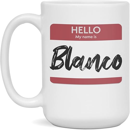 Taza con etiqueta Hello My Name Is Blanco, 15 onzas, color blanco