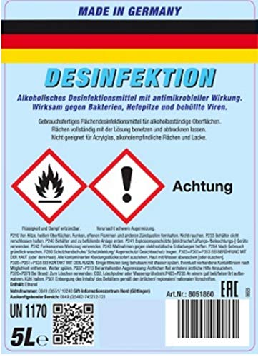 Preisvergleich Produktbild Flächendesinfektion Desinfektionsmittel alkoholisch für Flächen Desinfektion gegen behüllte Viren sowie Bakterien und Hefepilze 5 Liter Desinfektion Desinfektions Mittel