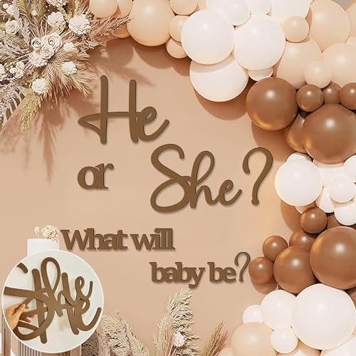 Large Gender Reveal Decals for Backdrop Wooden Baby Shower Sign He or She What Will Baby Be Balloon Arch Decor Gender Reveals Welcome Sign Girl or Boy Party Stickers Pregnancy Party Banner Photo Props