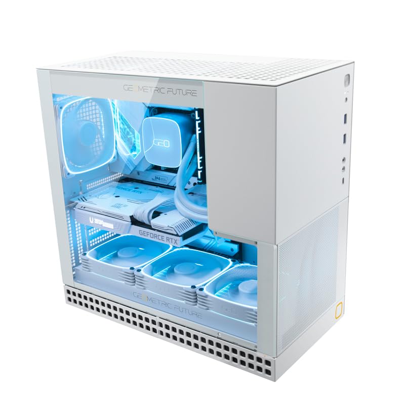 Miniatura 9 de Geometric Future M4 King Arthur White, medioMini Tower, estuche para juegos E-ATXATX, acero de vidrio0.047 in, diseño de túnel de aire vertical,