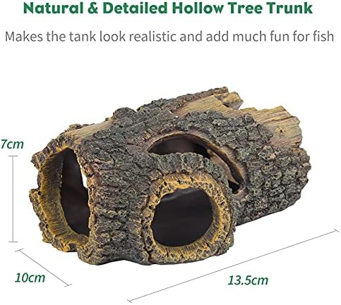 Uniclife Resin Hollow Tree Trunk Betta Log Aquarium Decorations Ornament Fish House Cave Wood House Decor for Small and Medium Fish Tank