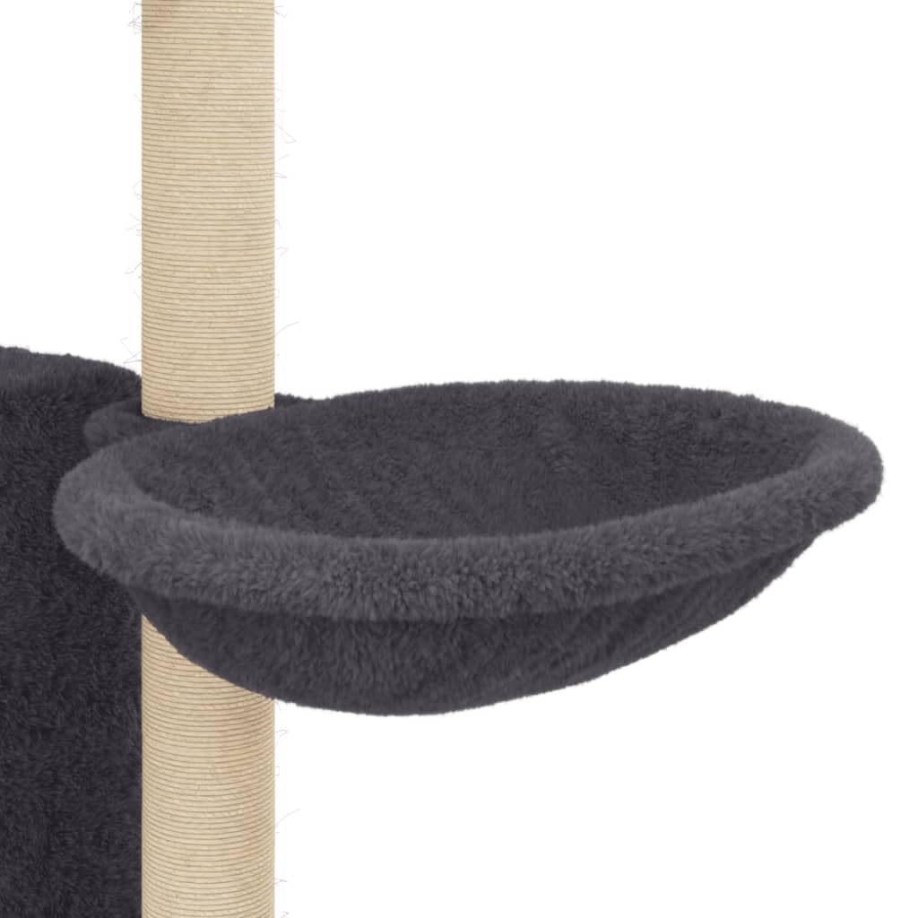 Rascador para gatos con columnas rascadoras de sisal, gris oscuro, de felpa, 131 cm, grande, estable, con cueva, superficies de descanso y muebles rascadores para casa y esquina