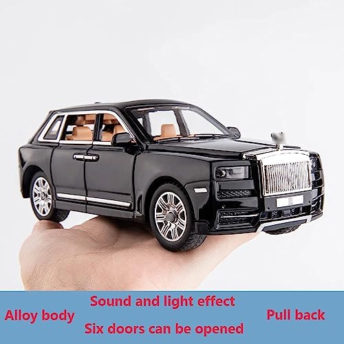 Image of 1:32 Diecast Rolls Royce Cullinan Toy Car Alloy Metal Vehicle with Pull Back Action Openable Doors Lights & Music Gift for Boys Girls Kids & Collectors (Black)
