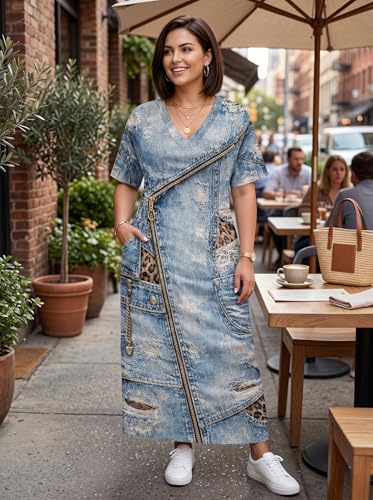 Image of Plus Size Maxi Tshirt Dress for Women Short Sleeve Dresses Loose Fit Summer
