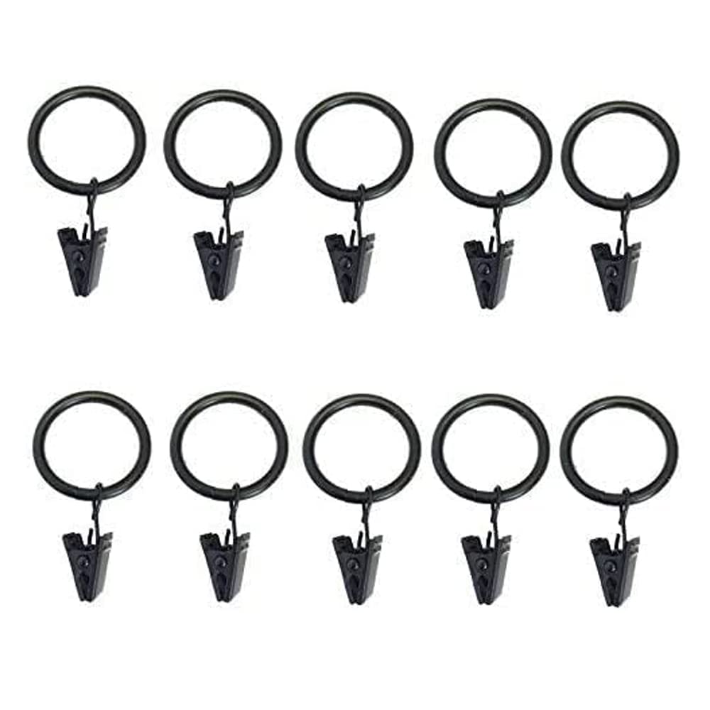 Homeimprove Black Curtain Pole Rings With Clips 28Mm Metal Hanging Rings With Clips For Curtains Hanging Curtain Pole Ring And Clips Pack Of 20.