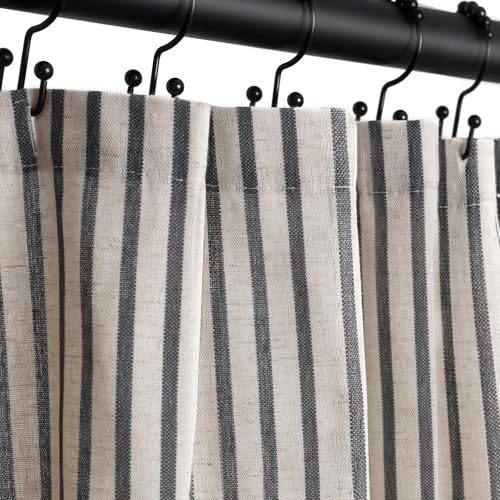 CasaTena Farmhouse Striped Shower Curtain - 72x72 Inches Linen Blend Fabric Breathable & Machine Washable Rustic Black for Bathroom Decor (Hooks/Liner Not Included)