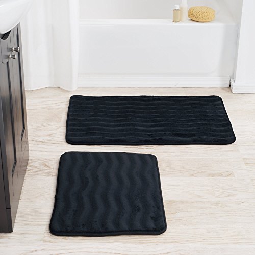 Lavish Home Set Of 2 Bath Rugs – Non-Slip Memory Foam Bath Mats For Bathroom - Microfiber Bathmats For Shower, Laundry, Or Kitchen (Black) #TOP4