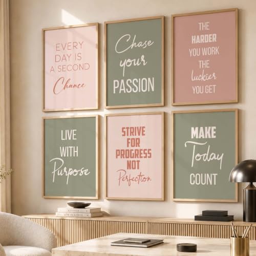 Image of kotart Motivational Quote wall frames for hanging, Home decor paintings living room, bed | Poster with glass Set of 6 Multicolo (14X20 Inch, D)