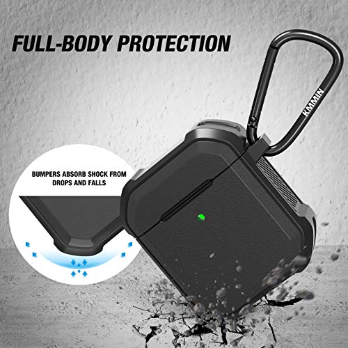 Airpods Case Cover, Ztacking Airpods 2 & 1 Protective Hard Case Rugged Full-Body Shockproof For Men Women With Keychain Front Led Visible Designed For Airpod Case 2Nd Generation - Black #TOP1