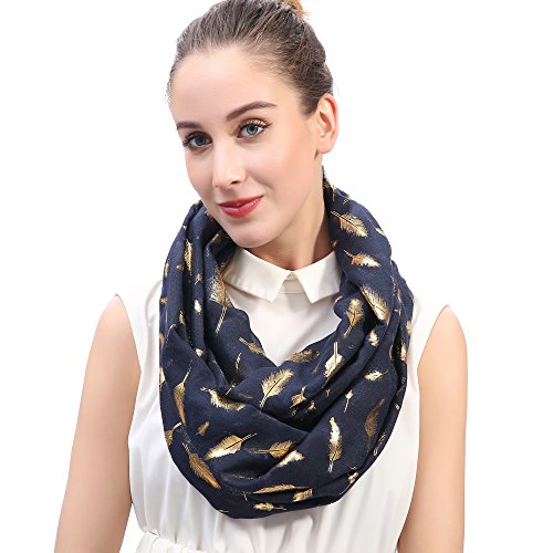 Lina & Lily Metallic Gold Feather Women's Infinity Loop Scarf