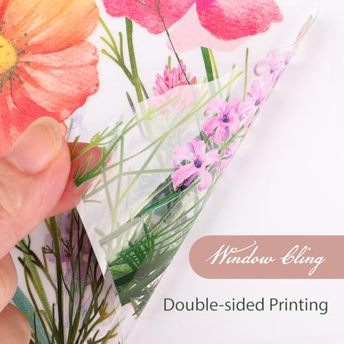 COMOOKA Blumen Fensterbilder Frühling Selbstklebend - 3 Bögen Statisch Haftende Fenstersticker mit Blüten Motiv - Frühlingsdeko Fenster - Blumig Fensterdeko für Frühling & Sommer