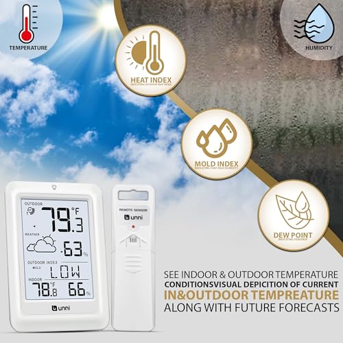 Indoor Outdoor Thermometer Wireless Weather Station, Temperature Humidity Monitor Battery Powered Inside Outside Thermometers with 330ft Range Remote Sensor and Backlight Display（WH01） - Thumbnail 4