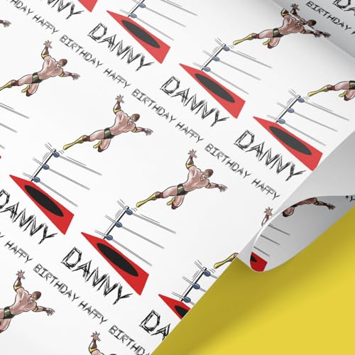 Gift Wrap 4 U Wrestling Personalised Gift Wrap | Personalised Wrestling Wrapping Paper | Rolls - 61cm Width | Birthday Customised Present Idea | Birthday Wrapping paper (White, 3m)