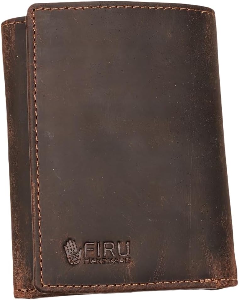 Firu-Handmade Handmade Leather Wallets for Men | RFID Blocking Trifold Wallet with 6 Card Slots 2 Slip in Pockets and ID Window