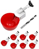 Psarnuk Chicken Waterer Cups (8 Pack/Red) - DIY Automatic Large Chicken Water Feeder for Ducks,Chicks, Turkeys, Quail, Bunny, Bird and Other Various Poultry Dispenser with Matching Drill