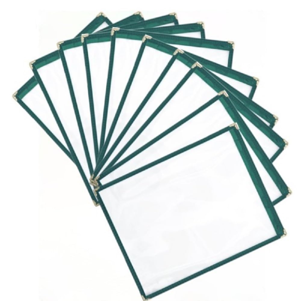 TrueCraftware- Set of 10 Green 8-1/2” x 11” Single Restaurant Menu Covers 1 Page 2 View Crystal Clear Menu Covers Fits A4 Size Paper Menu Sleeve Menu Folder Menu Book Holders for Bar Cafe Restaurant