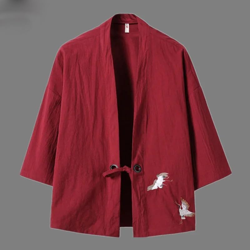 Summer Men's Haori Cardigan Kimono Shirt Samurai Japanese Clothing Robes OBI Male Jacket Streetwear Asian Clothes2