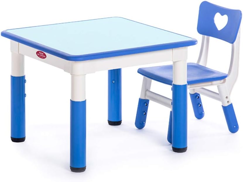 Yjzy Set Infantil Mesa Sillas,Escritorio Multicolor,Mesa de Juego Cuadrada de Altura Ajustable,Mesa de Estudio,Mesa para Niños y Silla,Infantil Mueble/Azul / 1table 1Chair