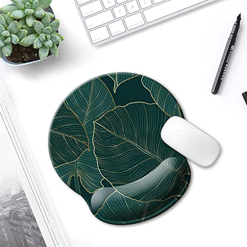 Hopony Ergonomic Mouse Pad With Wrist Support Gel Mouse Pad With Wrist Rest, Comfortable Computer Mouse Pad For Laptop, Pain Relief Mousepad With Non-Slip Rubber Base,Green Leaves #TOP5