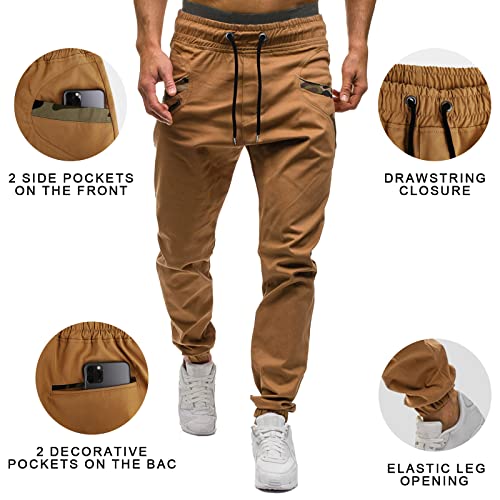 A Waterwang Mens Sweatpants Cargo Pants Joggers For Men Slim Fit Stretch Athletic Hiking Mens Long Pants Dark Khaki #TOP3