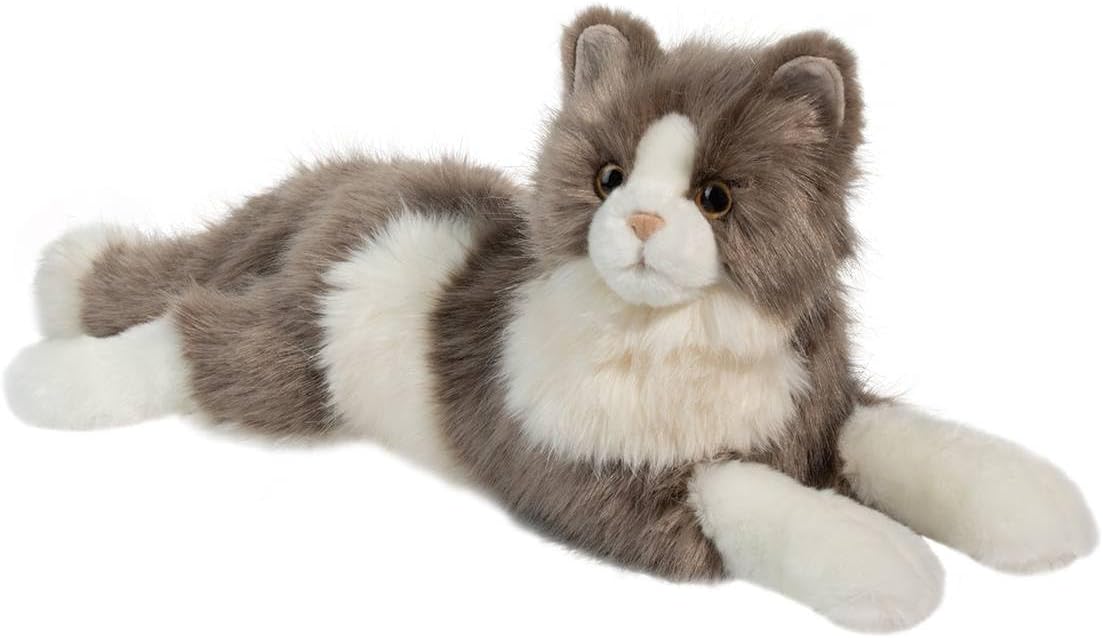 Douglas Cuddle Toys Gretta 24" DLUX Lying Grey Cat Plush Animal Long Hair