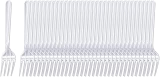 100 Pieces Clear Plastic Reusable Plastic Cutlery Forks Durable Indoor Outdoor Activities for Birthdays Parties Catering Weddings BBQ