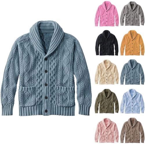 Cambkatl Men's Shawl Collar Cardigan Sweaters - Slim Fit Button Down Long Sleeve Cable Knitted Casual Outerwear with Pockets2