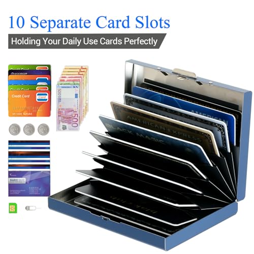 BONSYL® Credit Card Holder Wallet Pro Max Upgraded | 10 Card Slots | RFID Blocking Metal Wallet for Men & Women | Ultra-Slim Design | Easily Removable Money & Cards (10 Card/Blue/Flower)3