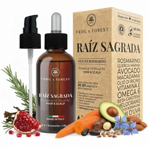 FROG & FOREST Olio al Rosmarino per Capelli – Trattamento per la Crescita Naturale – Rinforzante per il Cuoio Capelluto, Stimola la Ricrescita – Vegan, Adatto a Tutti i Tipi di Capelli – Made in Italy