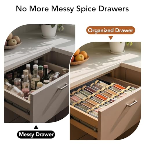 DIOLOVE Adjustable 3-Tier Drawer Spice Organizer – Thick Plastic, Non-Slip, Fits 11"-22" Kitchen Drawers, Includes Labels & Funnel (No Jars) by DIOLOVE - Used condition - Image 3